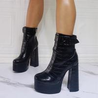 Black Snake Pattern Water Platform Thick Heel High Heel Women's Ankle Boots - Thumbnail 2