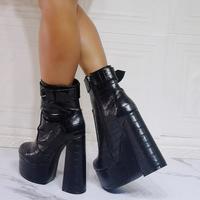Black Snake Pattern Water Platform Thick Heel High Heel Women's Ankle Boots - Thumbnail 4