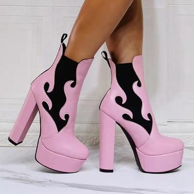 Pink flame thick heel fashionable high-heel zipper female short boots