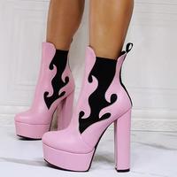 Pink flame thick heel fashionable high-heel zipper female short boots - Thumbnail 2