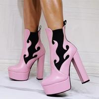 Pink flame thick heel fashionable high-heel zipper female short boots - Thumbnail 1