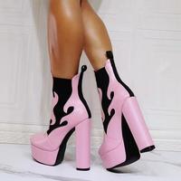 Pink flame thick heel fashionable high-heel zipper female short boots - Thumbnail 3