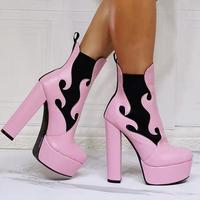 Pink flame thick heel fashionable high-heel zipper female short boots - Thumbnail 4