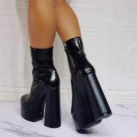 Black thick-heeled fashion high-heeled women's short boots - Thumbnail 2