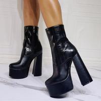 Black thick-heeled fashion high-heeled women's short boots - Thumbnail 1
