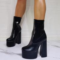 Black thick-heeled fashion high-heeled women's short boots - Thumbnail 3