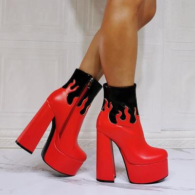 Red Fashion Thick Heel Ankle Boots