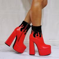 Red Fashion Thick Heel Ankle Boots - Thumbnail 1