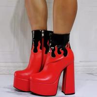 Red Fashion Thick Heel Ankle Boots - Thumbnail 3
