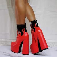 Red Fashion Thick Heel Ankle Boots - Thumbnail 4