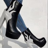 Women's Thick Heel High Heel Short Boots - Thumbnail 4