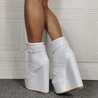 Sexy Round Toe High-heeled Wedge Women's Short Boots - Thumbnail 1