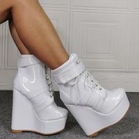 Sexy Round Toe High-heeled Wedge Women's Short Boots - Thumbnail 3