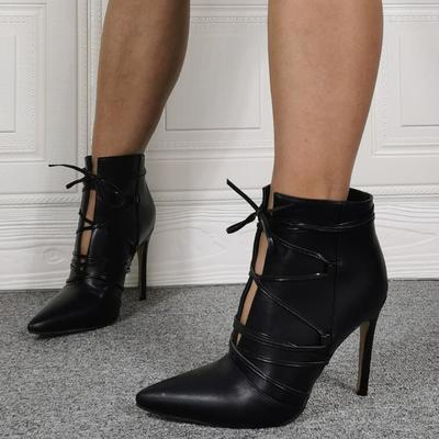 Black pointed toe lace-up fashion super high heel women's ankle boots