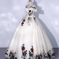 Champagne tulle lace long ball gown dress formal dress - Thumbnail 1