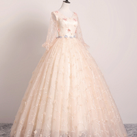 Pink v neck tulle long prom dress A line evening gown - Thumbnail 3