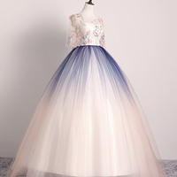 Cute tulle lace long prom dress A line evening dress - Thumbnail 2