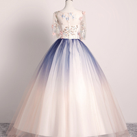 Cute tulle lace long prom dress A line evening dress - Thumbnail 3