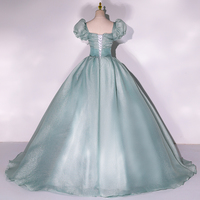 Green tulle long ball gown dress A line formal gown - Thumbnail 3