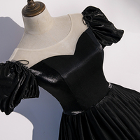 Black satin long prom dress A line evening gown - Thumbnail 1