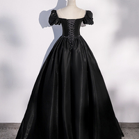 Black satin long prom dress A line evening gown - Thumbnail 4