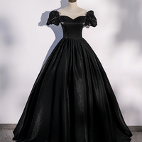 Black satin long prom dress A line evening gown - Thumbnail 6