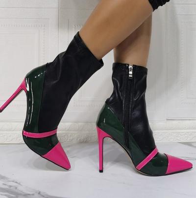 Fashion Patent Leather Stitching Stretch High-heeled Women's Short Boots