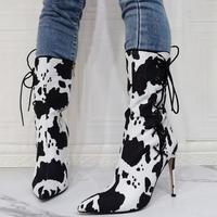 Sexy Pointed-toe Milk Pattern High-heeled Women's Short Boots - Thumbnail 1