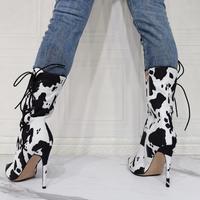 Sexy Pointed-toe Milk Pattern High-heeled Women's Short Boots - Thumbnail 3