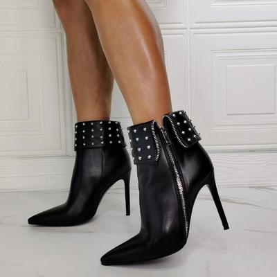 Black lace-up rivet fashion high-heeled women's ankle boots