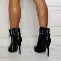 Black Lace-up Rivet Fashion High-heeled Women's Ankle Boots - Thumbnail 2