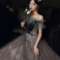 Cute tulle long prom dress A line evening dress - Thumbnail 2