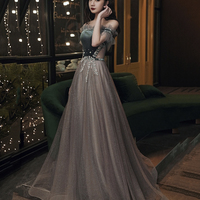 Cute tulle long prom dress A line evening dress - Thumbnail 3