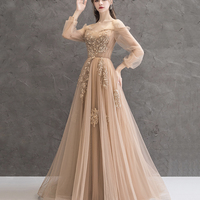 Elegant tulle lace long prom dress A line evening gown - Thumbnail 1