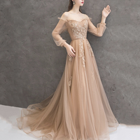 Elegant tulle lace long prom dress A line evening gown - Thumbnail 2
