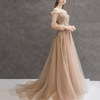 Elegant tulle lace long prom dress A line evening gown - Thumbnail 4