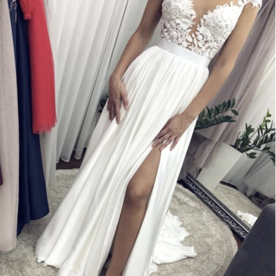 Cap sleeves wedding dresses bridal gown with lace - Thumbnail 1