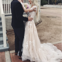 V Neck Wedding Dresses Bridal Gown with Full Sleeves - Thumbnail 1