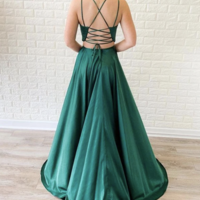Two Piece Green Prom Dresses with Pockets - Thumbnail 1