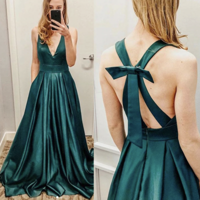 Dark Green Prom Dresses with Bowknot