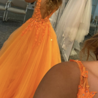 V Neck Orange Prom Dresses Floor Length - Thumbnail 1