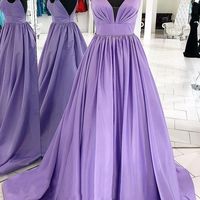 SP1950,Purple spaghetti straps long prom dress v-neck satin ball gown  - Thumbnail 1