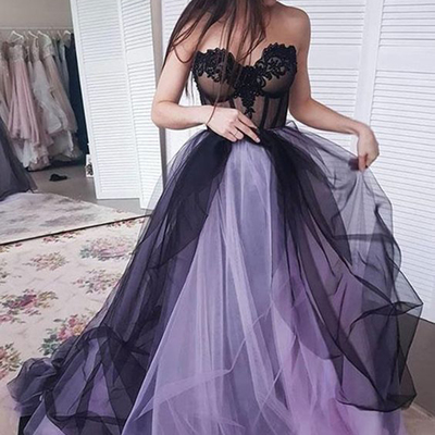 Sp1951,sweetheart tulle prom dress purple black prom ball gown