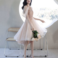 Pink tulle beads short prom dress homecoming dress - Thumbnail 3