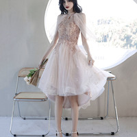 Pink tulle beads short prom dress homecoming dress - Thumbnail 5
