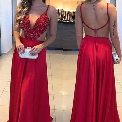 Sp1952,sexy red prom dress beaded chiffon long prom evening dresses - Thumbnail 2