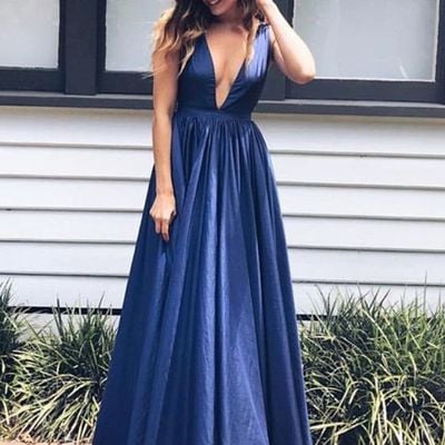 Sp1955,sexy prom dress,blue prom dresses,v-neck long evening party dress - Thumbnail 3