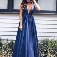 SP1955,Sexy Prom Dress,Blue Prom Dresses,V-Neck Long Evening Party Dress - Thumbnail 1