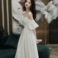 Simple A line long white prom dress white evening dress - Thumbnail 2