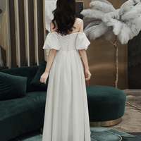 Simple A line long white prom dress white evening dress - Thumbnail 4